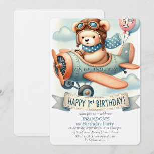 Invitation 1er anniversaire de naissance Boy Avion
