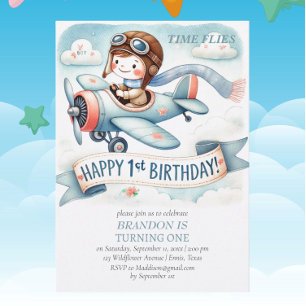 Invitation 1er anniversaire de naissance Boy Avion