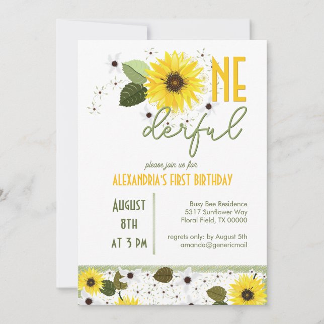 Invitation 1er anniversaire de tournesol (Devant)