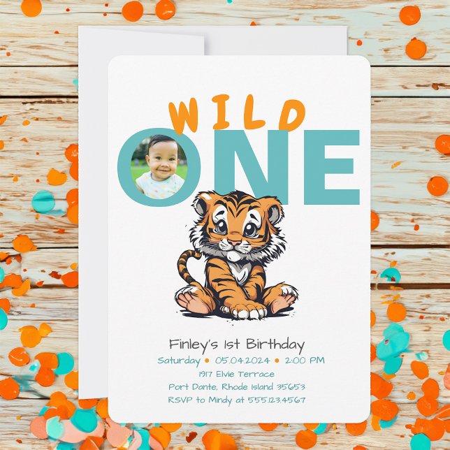 Invitation 1er anniversaire de Wild ONE Baby's mignon Tiger P (Créateur téléchargé)