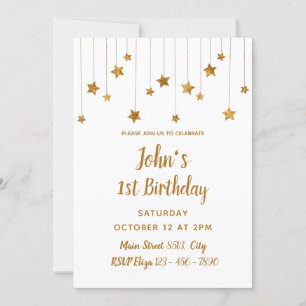 Invitation 1er anniversaire - Delicate Golden Stars Minimal