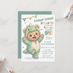 Invitation 1er anniversaire Dino Dinosaur en peluche adorab
