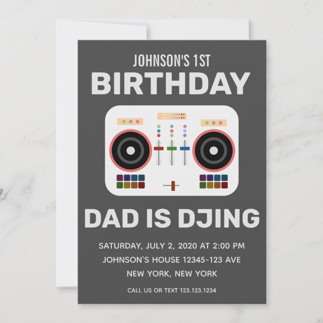 Invitation 1er anniversaire DJ Dance Party Charcoal (Devant)