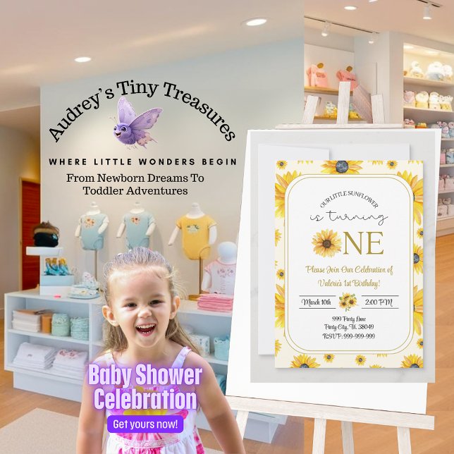 Invitation 1er anniversaire du bébé "Notre petit tournesol" (Créateur téléchargé)
