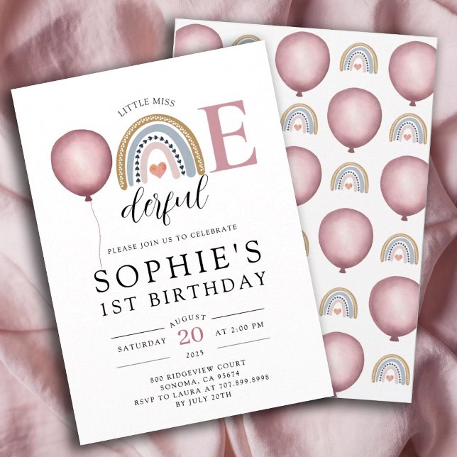 Invitation 1er anniversaire d'une jeune fille arc-en-ciel (Créateur téléchargé)