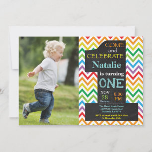 Invitation 1er anniversaire en arc-en-ciel Photo de tableau n