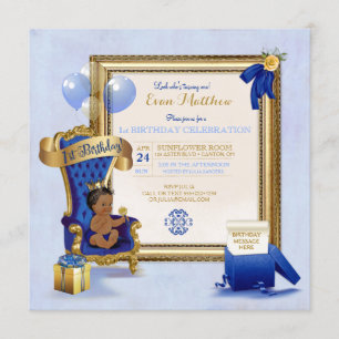 Invitation 1er anniversaire Ethnic Boy Royal Blue Gold Photo