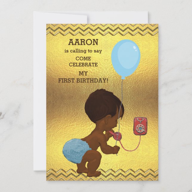 Invitation 1er Anniversaire Ethnic Garçon Téléphone Balloon O (Devant)