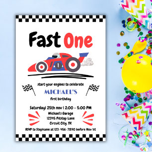 Invitation 1er anniversaire Fast One Red Blue Race Car