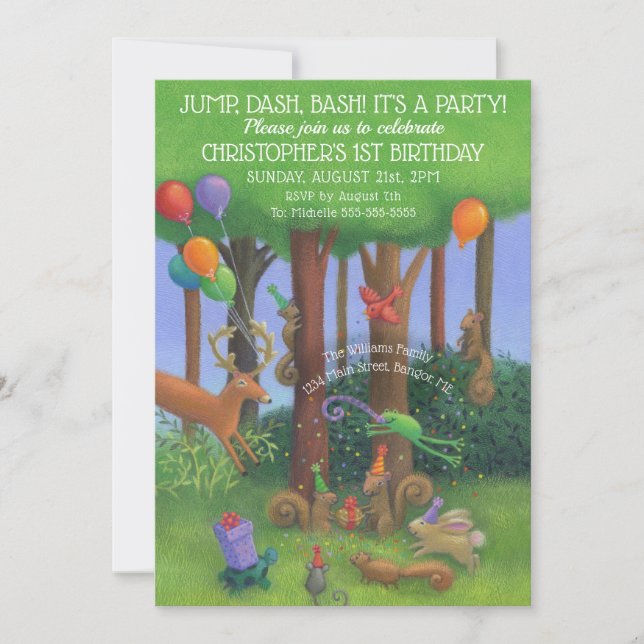 Invitation 1er anniversaire Fête des animaux de bois (Devant)