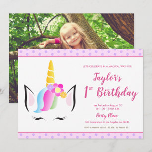 Invitation 1er anniversaire fête Unicorn Photo