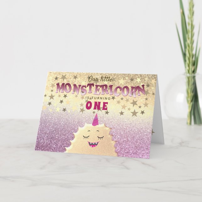 Invitation 1er anniversaire fille petit monstre (Devant)
