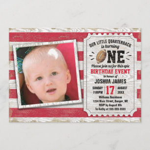 Invitation 1er anniversaire Football Rustic Red Photo