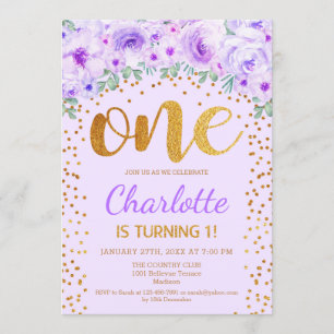 Invitation 1er anniversaire - Gold Purple