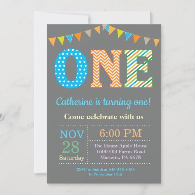 Invitation 1er Anniversaire Invitation. Le premier anniversai (Devant)