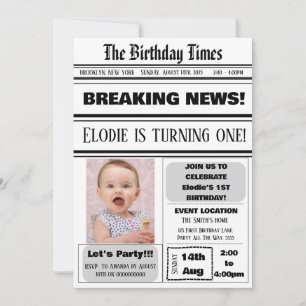 Invitation 1er Anniversaire Journal Thème Garçon Girl Magazin