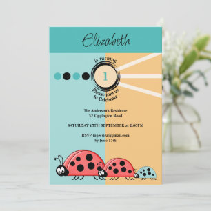 Invitation 1er anniversaire ladybugs vert orange fête
