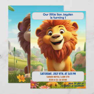 Invitation 1er Anniversaire Lion Nom personnalisé Âge Enfants