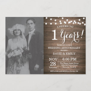Invitation 1er anniversaire Mariage Bois rutique