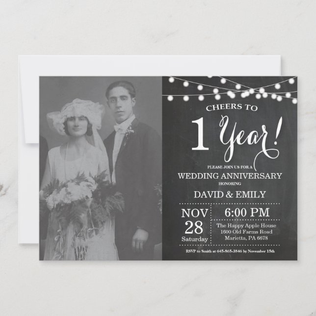 Invitation 1er anniversaire Mariage Chalkboard photo (Devant)