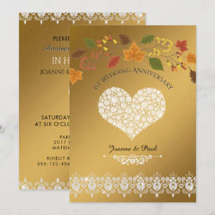Invitation 1er Anniversaire Mariage de la partie Gold Chute L