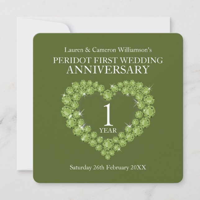 Invitation 1er anniversaire mariage fête 1 an peridot green (Devant)