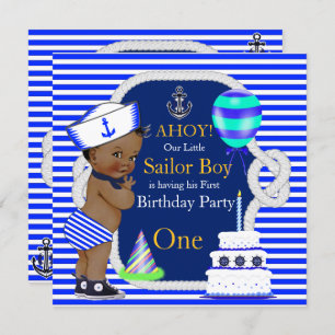 Invitation 1er Anniversaire marin Boy Navy Blue Stripe Ethniq