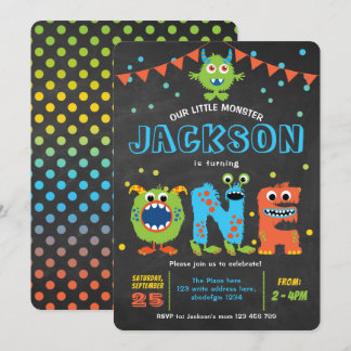 Invitation 1er Anniversaire mignon petit monstre fête tableau