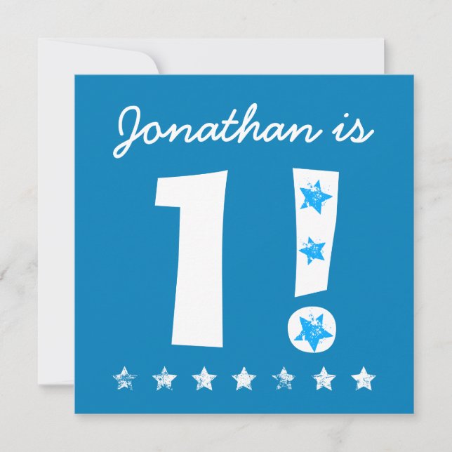 Invitation 1er anniversaire Nom personnalisé bleu pour le gar (Devant)