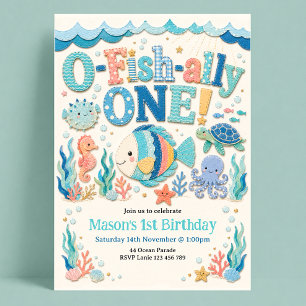 Invitation 1er Anniversaire O-Fish-Ally Un Poisson de Mer Pie