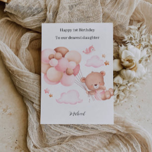 Invitation 1er Anniversaire Ours en Teddy Rose