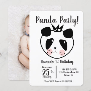 Invitation 1er Anniversaire Panda Moderne Mignon