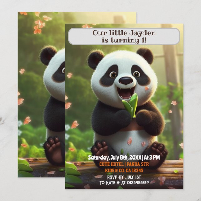 Invitation 1er Anniversaire Panda Personnalisé Enfants Nom Âg (Devant / Derrière)