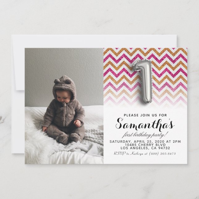 Invitation 1er anniversaire Parties scintillant Portrait (Devant)