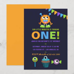 Invitation 1er anniversaire Petit Monster Boy Party Invitatio