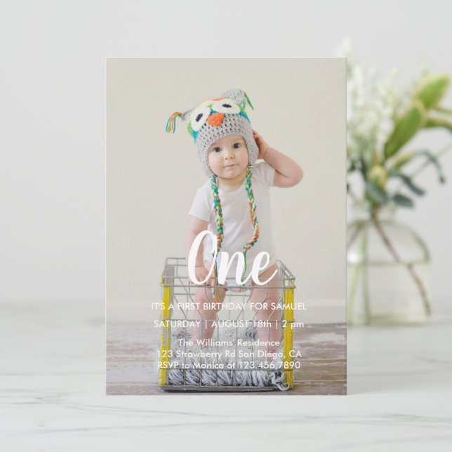 Invitation 1er anniversaire Photo personnalisée (Debout devant)