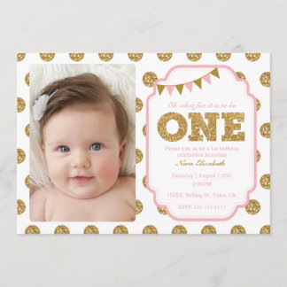 Invitation 1er anniversaire rose et or