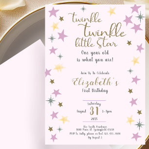 Invitation 1er Anniversaire Scintille Petite Étoile Rose Fill