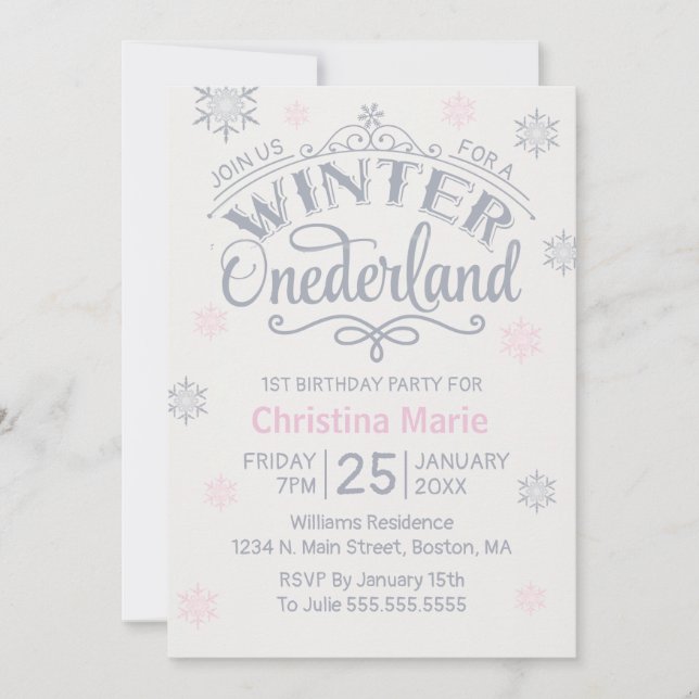 Invitation 1er anniversaire Snowflakes d'hiver des Anniversai (Devant)