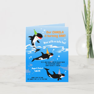 Invitation 1er anniversaire sous la mer orque baleine bébé fi