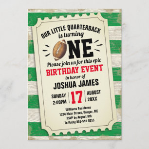 Invitation 1er Anniversaire Sports Football Billet Rustic Gre