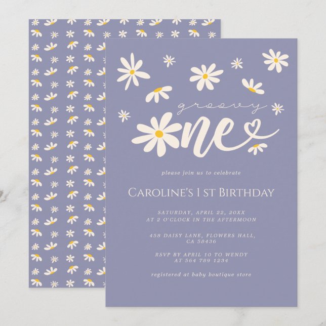 Invitation 1er anniversaire Super un jour Boho pourpre (Devant / Derrière)