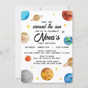 Invitation 1er anniversaire - voyage autour de l'espace solai