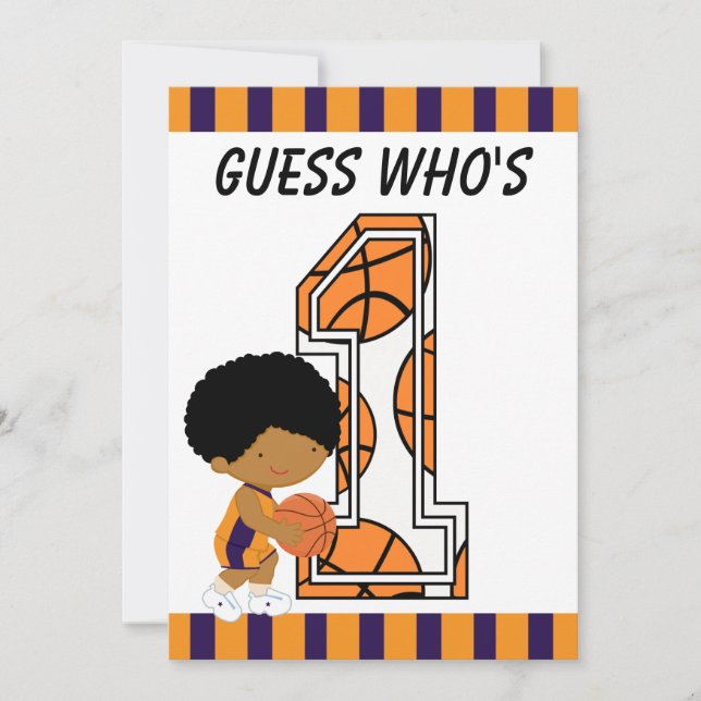 Invitation 1er Joueur de basket-ball violet et orange (Devant)