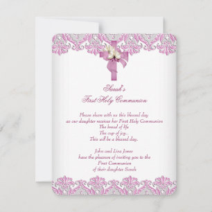 Invitation 1ère Croix de la première sainte communion Filles 