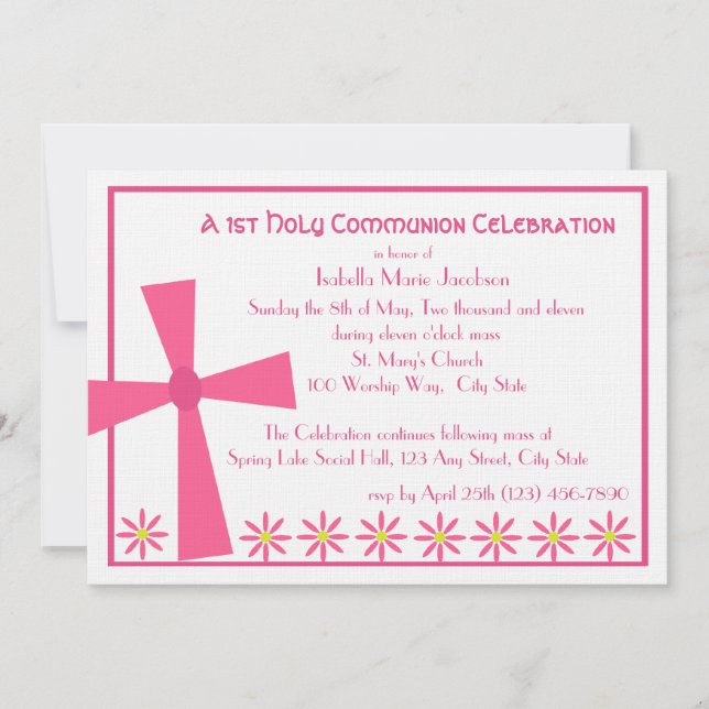 Invitation 1ère Croix et Fleurs de Communion (Devant)