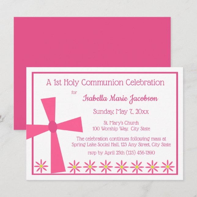 Invitation 1ère Croix et Fleurs de Communion (Devant / Derrière)