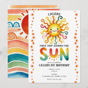 Invitation 1ère excursion autour du soleil Watercolor fête d'