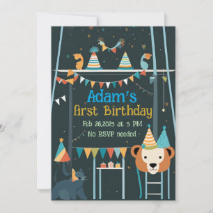 Invitation 1ère fête d'anniversaire Célébration d'animaux lun