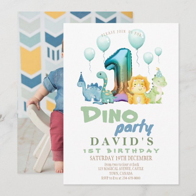Invitation 1ère fête d'anniversaire de Dino (Devant / Derrière)